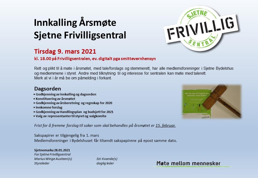 Sjetne Frivilligsentral - Årsmøte Frivilligsentralen, 09.03.2021